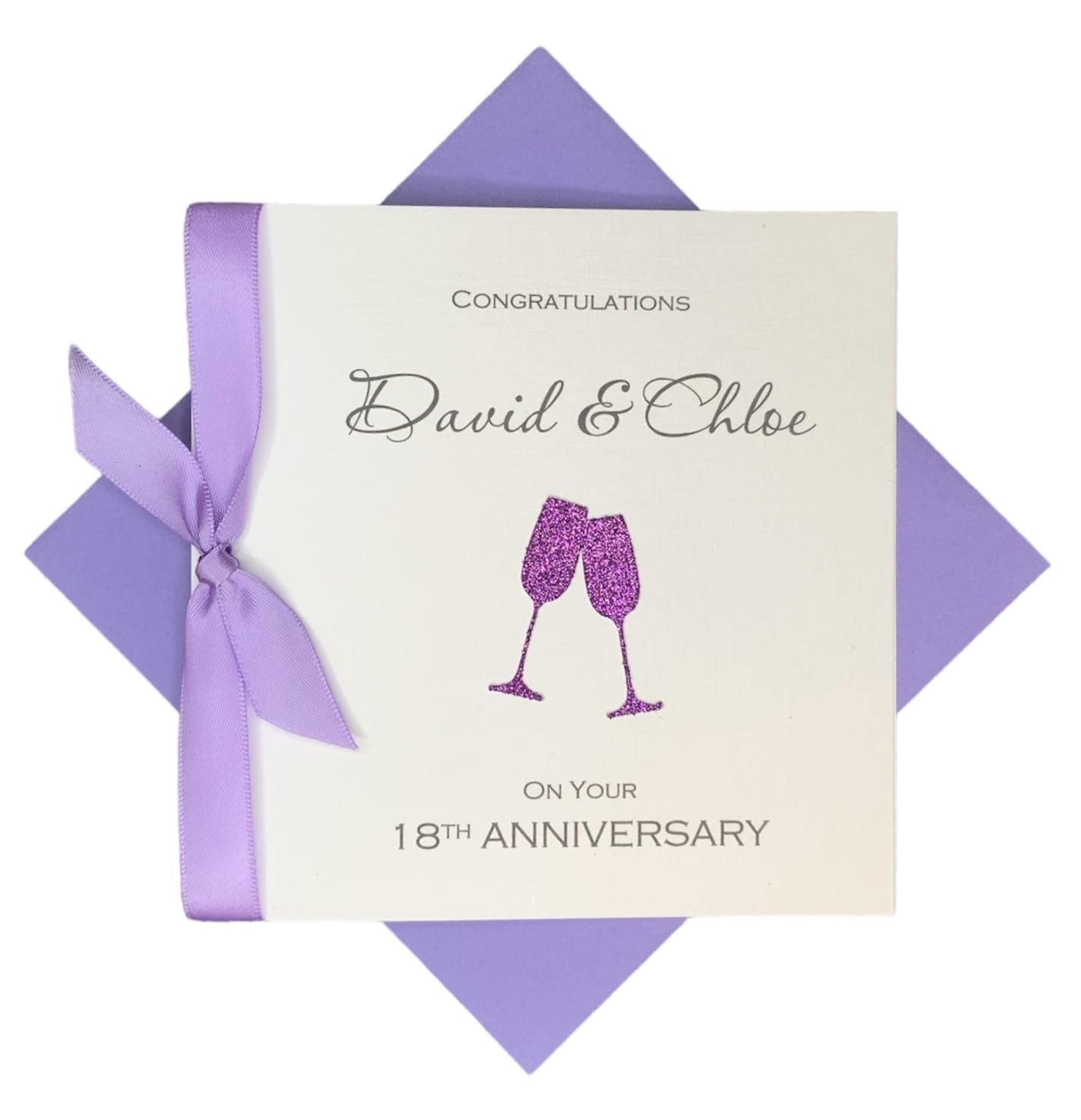 18th Wedding Anniversary Card - Porcelain 18 Year Eighteenth Anniversary Greeting Card, Personalised Gift for Wife, Husband, Parents, Couple Friends - Various Designs (Champagne) — image 1