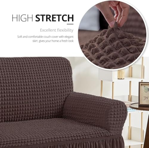 Image of Bails Sofa Cover 1 Seater Fully Covered | Sofa Cover 3 Seater Fully Covered | Sofa Cover 1 Seater | Universal Elastic Bubble Fabric with Frill Sofa Protector Cover (Coffee, 1 Seater)