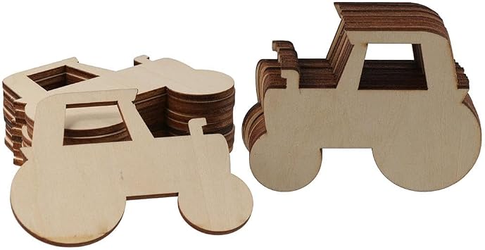 20Pcs Wood Car Slices, Tractor Shaped Unfinished Wood Cutouts, DIY Wooden Embellishment