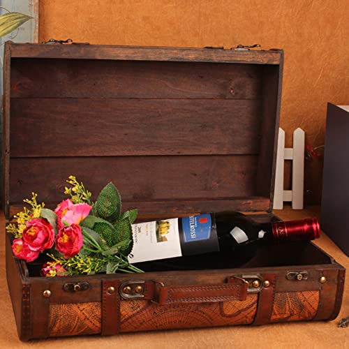 Sutinna Vintage Suitcase, Decorative Treasure Wooden Trunk Antique Leather Suitcase Storage Box Map Portable Nostalgic Storage Box Collection Ornaments #TOP4