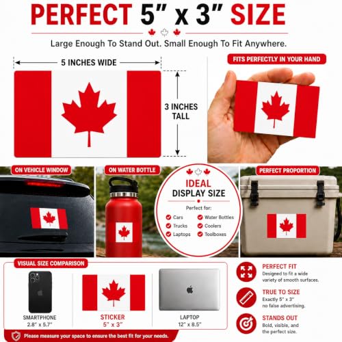 Image of Canadian Flag Vinyl Flag Stickers, Car Decals, Waterproof Indoor Outdoor, Laptop Stickers, Car Bumper, Canada Flag, 5 x 3 Inches, Set of 3