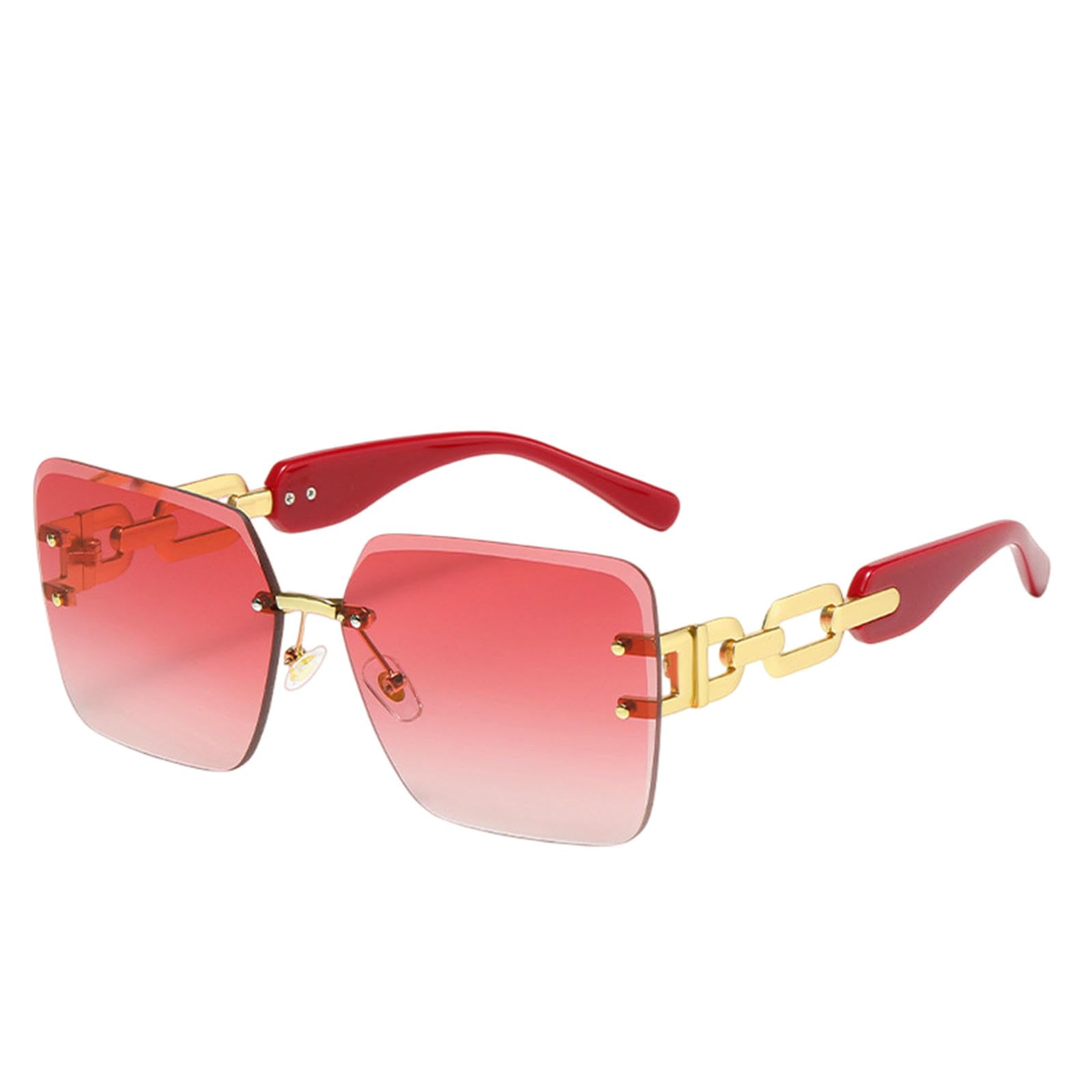 Gyios sunglasses Oversized Rimless Chain Legs Glasses Vintage Men Stylish Fashion Female Shades -red Temples Gradient Red Lenses