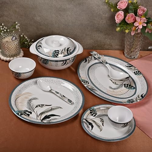 Image of Golden Fish 31 Pcs Complete Dinner Set for 6 with Rice Plate | 6 Full Plates, 6 Quarter Plates, 6 Veg Bowls, 2 Donga with Lid, 2 Serving Spoons & 6 Eating Spoons | Full Meal Serving Combo