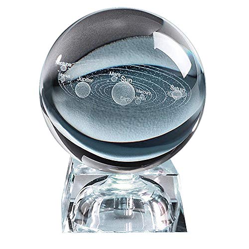 AXAYINC 3D Crystal Ball with Solar System Model,80mm (3.15 inch) Clear...