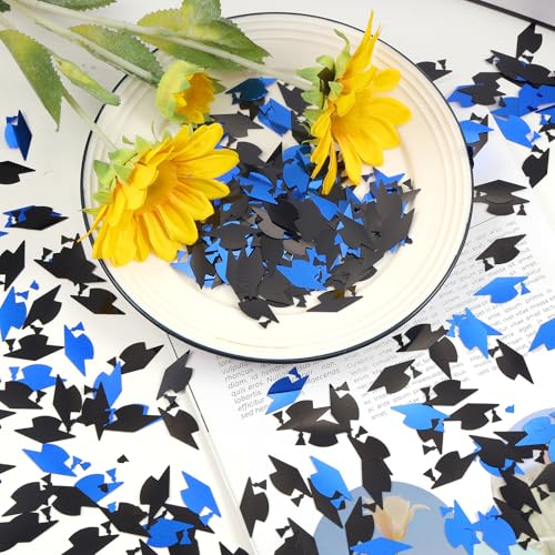 Image of Blue and Black Graduation Cap Confetti 2026, Class of 2026 Table Centerpiece Grad Confetti for 2026 Graduation Party Decorations Supplies