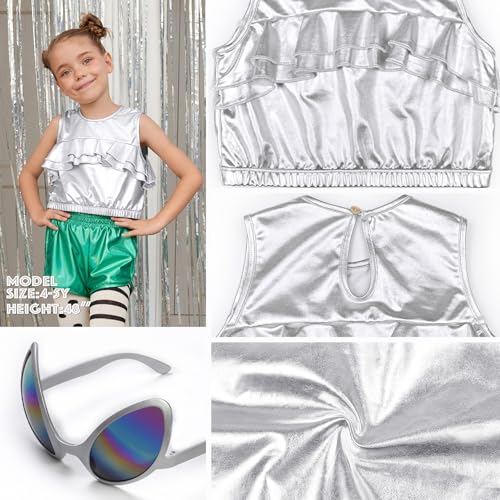 Image of Perfashion Girls Vest Metallic Half Zip Hoodie Sleeveless Leather Disco Jackets with Kangaroo Pocket 4-13Y