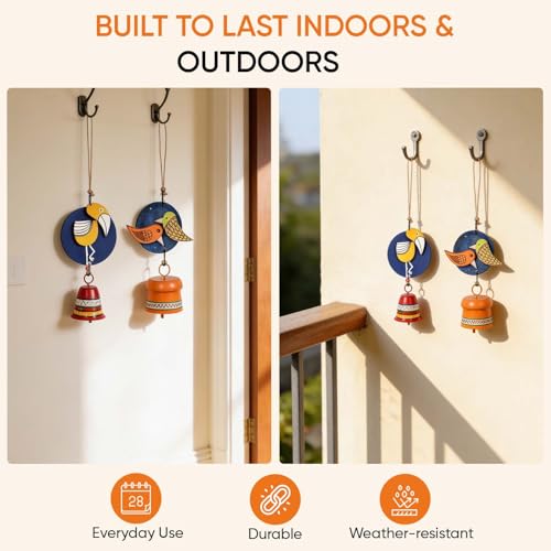 Image of Aakriti Art Creations Chirping Melody Bird Wind Chime Set | Handmade Modern Art Wooden & Metal Wind Chimes | Decorative Indoor & Outdoor Hanging for Balcony, Garden, Living Room & Gifting