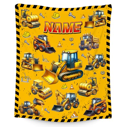 Kids Blanket Gifts Personalized Excavator Blanket for Boys Toddler Custom Soft Plush Construction Truck Throw for Car Lovers (4 Sizes)