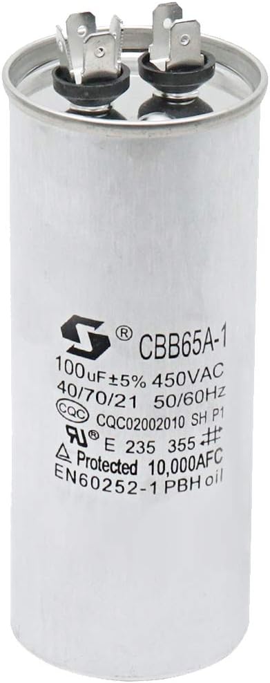 Sydien Cylindrical CBB65 Motor Run Capacitor 100UF for Running Air Conditioners with Frequency of 50Hz/60Hz & High-Power Lighting