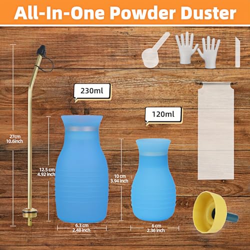 Image of Diatomaceous Earth Duster, 230ml Large, Powder Duster Kit with Long Copper Tube & Folding Funnel, Indoor Outdoor Silicone Sprayer Heavy Duty Bulb Applicator for Home and Garden(Blue)