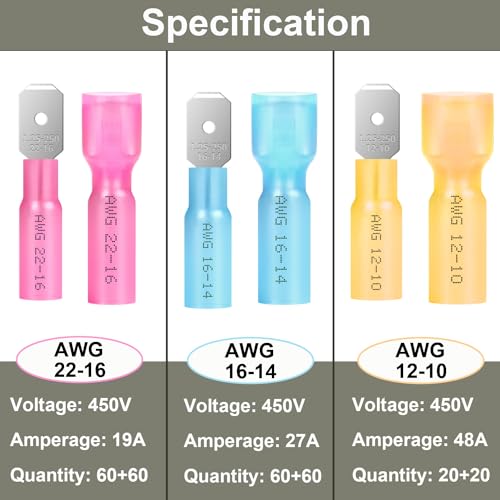 Connecteurs de bornes à sertir thermorétractables 22-10 AWG