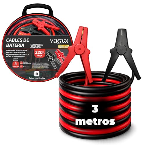 VENTUX GEAR Cables de Batería para Coche 220A || Pinzas de Alta Resistencia para Arranque de Emergencia || Longitud Óptima para Coches || Fáciles de Usar y Seguros