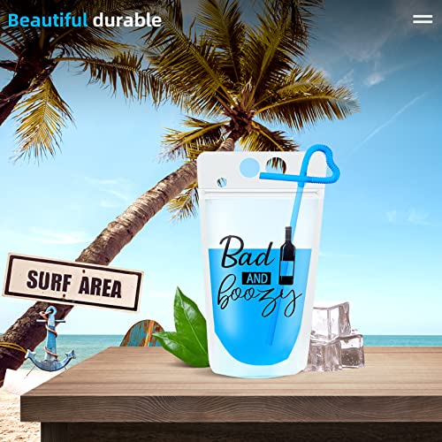 48Pc Drink Pouches With Straws, Stand-Up Plastic Drink Pouches For Adults Bags With Zipper Party Beverage Bags Juice Pouches For Smoothie, Cold & Hot Drinks With 48 Drink Straws(48 Sets,6 Styles) #TOP5