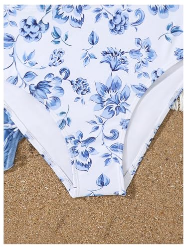 Girl's Swimsuits 3 Piece Floral Spaghetti Strap Wireless Swimwear with Ruched Beach Skirts Bathing Suits4