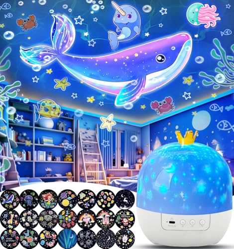 21 Sets of Films, Projector Night Light for Kids Bedroom, Ceiling, Baby Night Light Projector, Star Galaxy Projector for Baby Kids Girls with 360° Rotating, Birthday, Christmas, Nursery, Room Decor