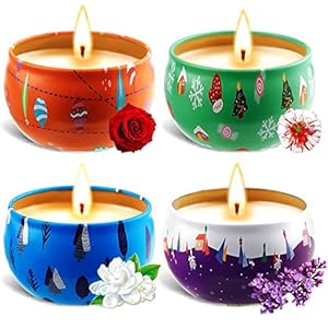 SaiXuan Set van 4 aromakaarsen, geurkaarsen, cadeauset voor Kerstmis, sojawaxkaars voor Moederdag, verjaardag, Valentijnsdag, aromatherapie, badkamer, yoga