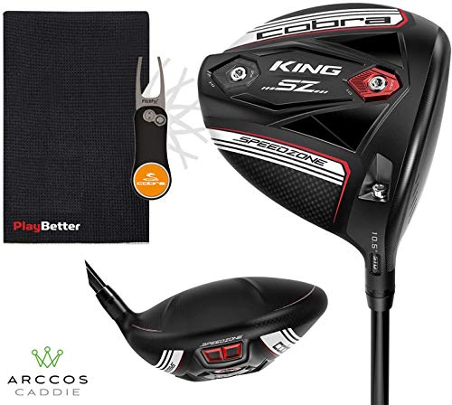 Cobra 2020 Men's King SPEEDZONE Driver (Black/White) + Free Arccos Complete Sensor Set (Optional) | PlayBetter Bundle w/Large Caddy Towel & Pitchfix Divot Tool (Right, Tensei Blue 65, Stiff, 9.0)