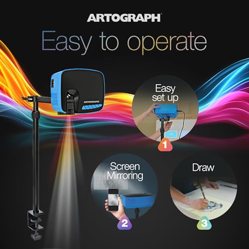 Image of Artograph Flare 100 Digital Art Projector with Adjustable Monopod Stand, Blue /Black - 1080p Native Resolution, Built-In Art Grids for Drawing and Tracing, WiFi and HDMI Compatible