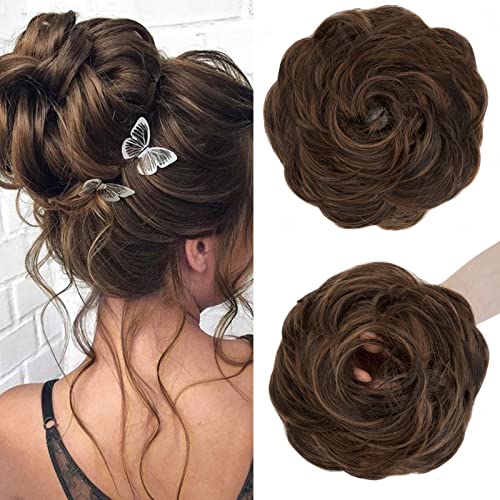 S-noilite Hair Pieces for Women Hair Scrunchies Thick Messy Bun Hair Bun Updo Chignons Ponytail Extenions - Dark Brown mix Light Auburn