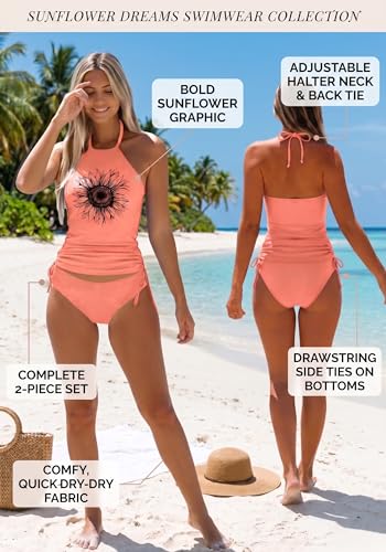 Image of Womens Two-Piece Tankini Set Cow Skull with Leopard Print Sets Swimwear Tankini Top Sets Swimwear