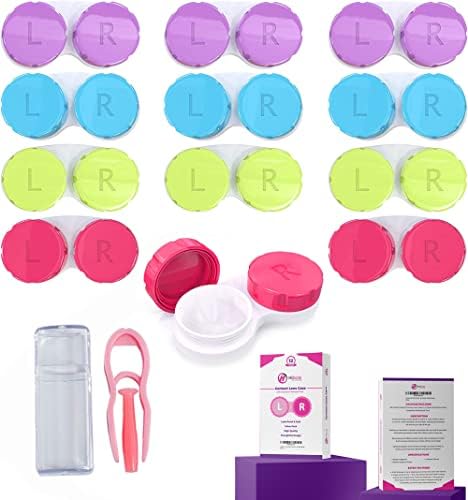 HiBoite 12 PCs Colored Contact Lens Case - (3.1 Inch Diameter) Compact Size Eye Contacts Cases Multi-Color & Leak-Proof - Cute Contact Lenses Case for Travelling, Home, & Soaking Storage