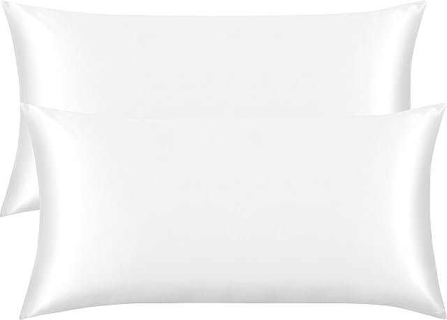 FLXXIE 2 Pack Satin Pillowcases for Skin and Hair, Luxurious and Silky King Pillow Cases with Envelope Closure, White, 50x90 cm