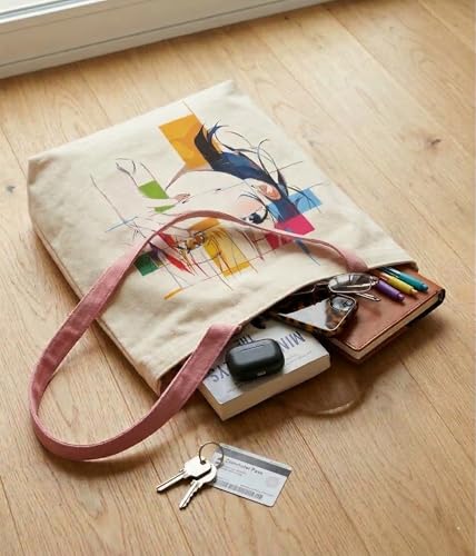 Image of Canvas Tote Bag with Zipper for Women| Inside Pocket | Cotton College Shoulder Bag | Stylish Travel Sling & Handbag for Daily Use | Cotton Canvas Fabric