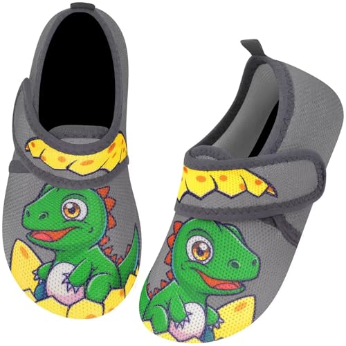 Kyopp Hausschuhe Kinder Junge Mädchen Pantoffeln Atmungsaktive Rutschfest Weich Barfussschuhe für Lauflernschuhe Kleinkinder Schuhe Kindergarten Unisex (Zerbrochene Schalen-Dinosaurier 30/31EU)