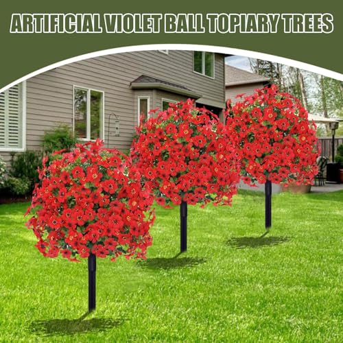 Topiary artificial contra la decoloración solar: árboles bolas púrpuras de 58 cm de exterior 3