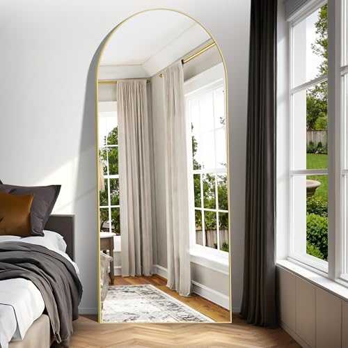 Weare Home Specchio da Terra ad Arco, 192 x 85 cm, Grande Specchio con cornice in alluminio, Appenso o appoggiato alla parete, per Soggiorno e Camera da Letto, Colore Oro