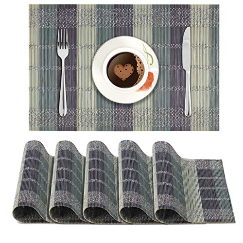HOKIPO ® Heat Resistant Wooden Placemats Set of 6 Dining Table Mats, 45×30 cm, Multicolor