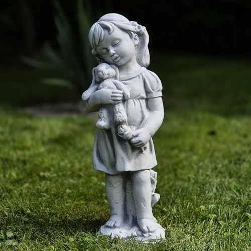 FABRIQ Mädchen mit Teddybär 42 cm – Steinfigur Kind 6 kg –...