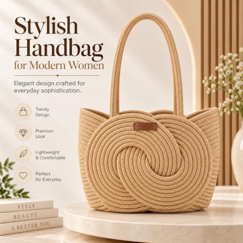 Image of Handbag for Women | Handmade Natural Cane & Dry Grass Tote Bag | Stylish Shoulder Bag for Women | Ladies Purse for Office, Travel & Daily Use | Gift for Women