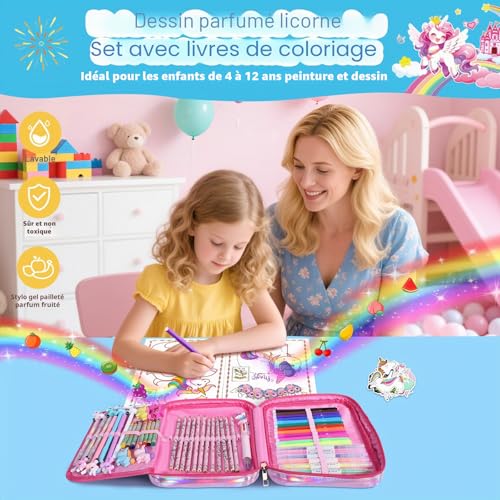 Feutres coloriage enfants licorne JYPS : set de dessin de 73 pièces avec livre