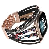 Elegante cinturino in pelle compatibile con Fitbit Versa 3/Fitbit Sense, braccialetto multistrato da donna, stile bohémien, regolabile, realizzato a mano, per Smart Watch Sense/Versa 3, Agata