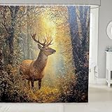 Loussiesd Kinder Hirsch Jagd Duschvorhang 180x200cm Wildlife Jäger Hirsch Duschvorhang Textil Jungen Mädchen für Stände 3D Wild Tier Duschvorhang Textil Microfiber Duschvorhang