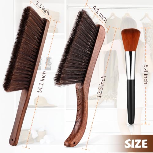 Image of 3 Pcs Wooden Hand Broom Set Counter Duster Dusting Bench Brushes Long Soft Bristles Handle Detail Brushes for Fireplace Car Home Bed Sofa Clothes Workshop Woodworking Hearth Rug Cleaning(3 Pcs A)