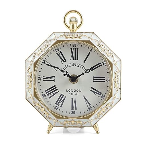 NIKKY HOME Metal Table Clock, Shelf Desk Top Clock Battery Operated Classic Home Decor for Fireplace Mantel, Desktop, Countertop - Gold