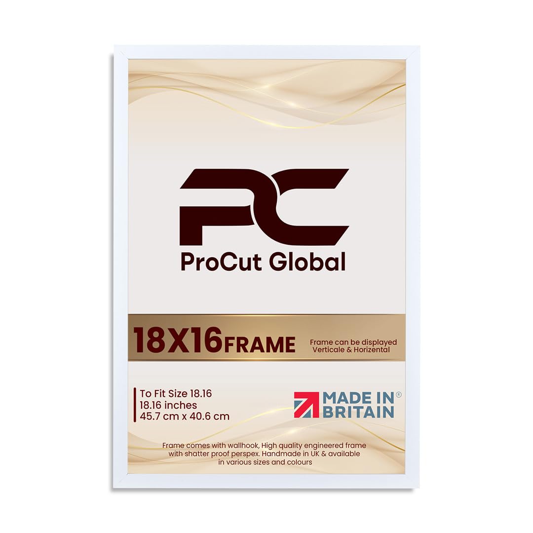 Procut Global 18X16 White Picture Frames – Sleek Wooden Photo Frame with Shatterproof Perspex for Wall or Tabletop – Perfect for Posters, Certificates, Prints–Multiple Sizes & Colors Available