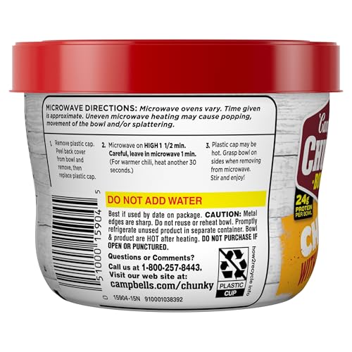 Image of Campbell's Chunky Chili with Beans, 15.25 oz. Microwavable Bowl, (Pack of 4)