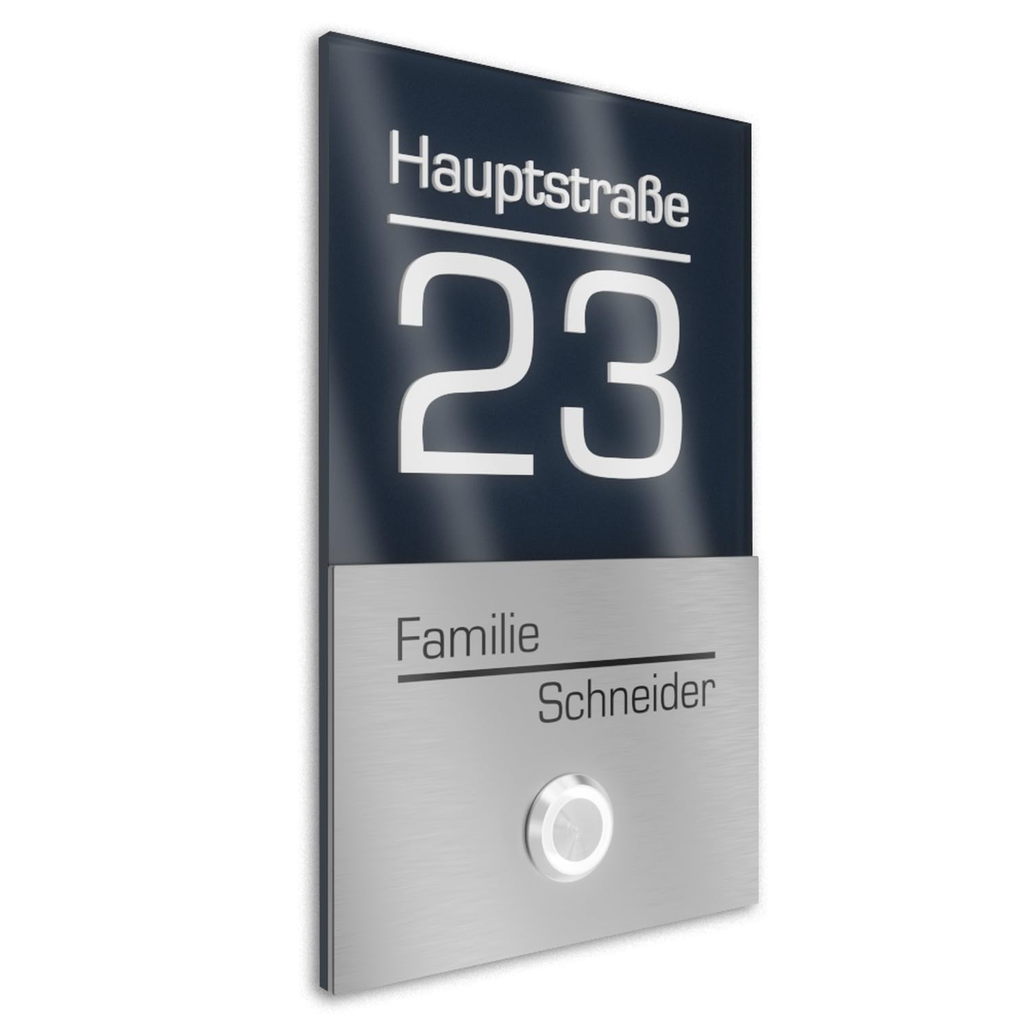 V2A Edelstahl Türklingel mit Hausnummer Namen Straße Gravur - Klingelschild 110x180mm LED-Taster Klingelplatte modernes Design aus Edelstahl Acryl Anthrazit
