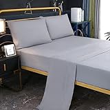 SDY 4PCS Grey Bed Sheets Set Queen Size, Hotel Style Luxury Bedding Sheets & Pillowcases Including 1