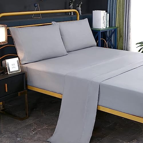 Sdy 4Pcs Grey Bed Sheets Set Queen Size, Hotel Style Luxury Bedding Sheets & Pillowcases Including 1 Top Flat Sheet+1 Fitted Sheet+2 Pillowcases, Wrinkle Fade Stain Resistant（Grey,14‘’）… #TOP1