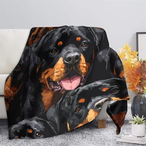 Couverture polaire Rottweiler 3D microfibre moelleuse 150x200 cm