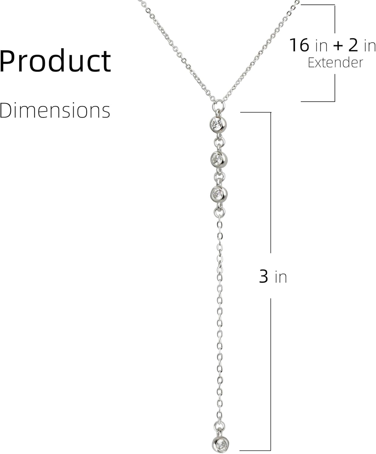Handmade Sterling Silver Lariat Necklace with CZ Diamond Dainty Drop Y Chain Necklaces for Women - Image 6