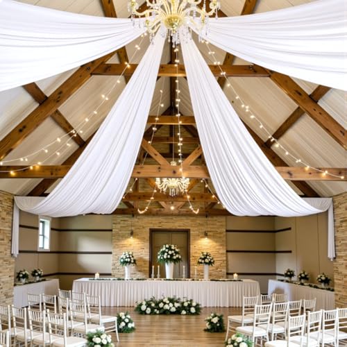 4 Panels 5ft(W) x 20ft(H) White Ceiling Drapes for Wedding...