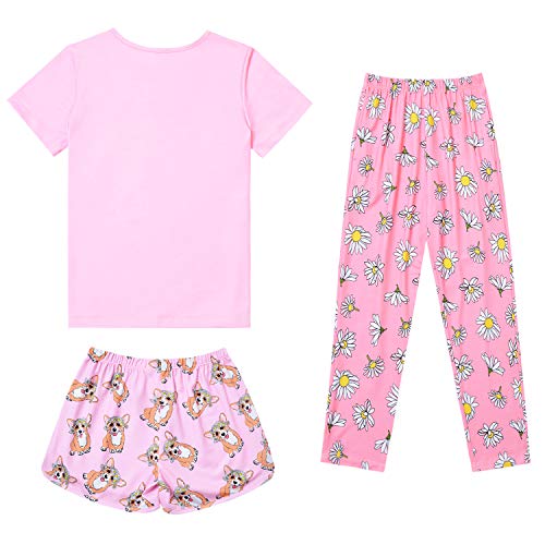 Image of Mirawise Girls 3 Pc Pajamas Sleepwear Cotton Pjs Clothes Set 4-13 Years