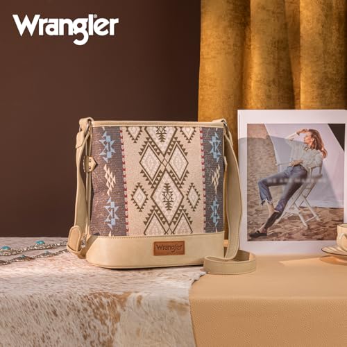 Image of Wrangler Aztec Crossbody Bags for Women Southwestern Print Canvas Shoulder Purse with Distressed Look and Adjustable Strap