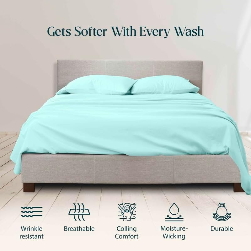 900-Thread-Count 100% Egyptian Cotton Sheets, Luxrious 6-PCs Sheet Set, Soft and Silky, Fits Mattress Upto 21-23'' Deep Pocket (RV-28 X 75, Aqua-Blue Solid)