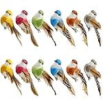 LWINGFLYER 4Inch Fake Birds Clip on Bird Ornaments for Crafts Christmas Tree Decoration Wreaths Decor Floral Arrangements, 12pcs Artificial Simulation Foam Feather Birds